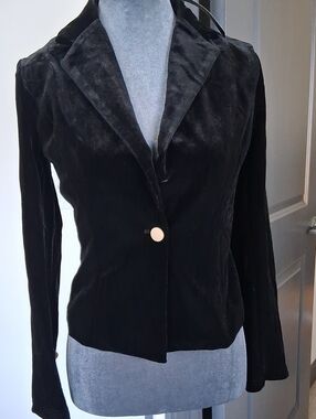 Allegra K Black Velvet Single-Button Blazer